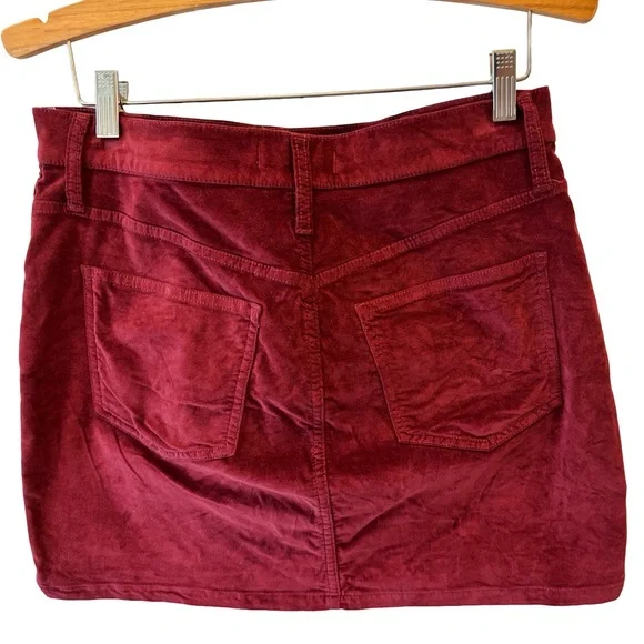 Madewell Stretch Velveteen Straight Zip Mini Skirt Maroon Sz 28 - Picture 3 of 6